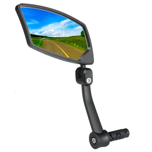 BriskMore 2022 Neuer Lenker Fahrradspiegel, HD Strahlfest, Sicherer Kristallklarer Glasspiegel, Einstellbarer Drehbarer Rückspiegel für Linke Seite BT-018L