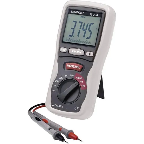 VOLTCRAFT R-200 Komponententester digital - Multimeter mit 4-Leiter Kelvin-Messverfahren für hohe Genauigkeit, 0,1 mΩ Auflösung und zusätzlichen Multimeter-Funktionen.