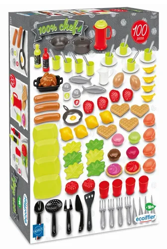 100-teiliges Küchenzubehör-Set mit Spiellebensmittel Spielküche Spielzeug NEU