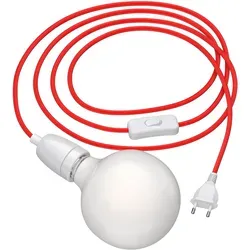 ledscom.de 3 m Textilkabel LEHA II Stecker, Schalter, Porzellan, rot + LED Lampe 845lm warmweiß