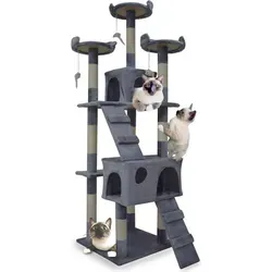 Bituxx Katzenkratzbaum XL Lichtgrau MS-16652 - Kratzbaum für Katzen, 170 cm hoch mit 3 Aussichtsplattformen und 2 Höhlen, ideal für Krallenwetzen und Spielen – für das Wohlbefinden Ihrer Katze.