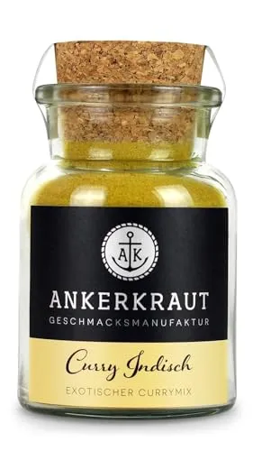 Ankerkraut Curry Indisch, Gewürz-Pulver für traditionelles scharfes Curry, Masala kochen, exotisches Aroma für Gemüse, Fleisch, Fisch, Premium Qualität, 70 g im Korkenglas