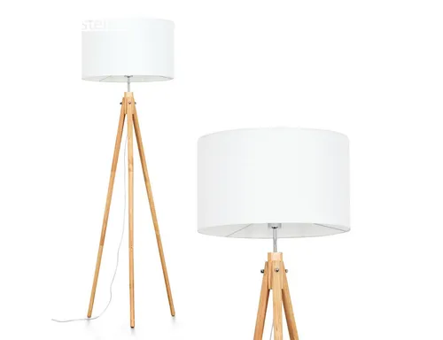Hofstein Stehlampe aus Holz und Stoff in Naturfarben - Elegante Stehlampe im skandinavischen Design mit 50 cm Lampenschirm und praktischem Fußschalter. Ideal für stimmungsvolle Beleuchtung im Innenbereich.