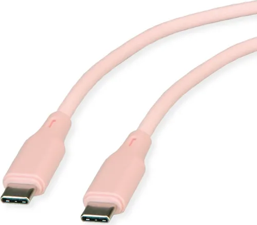ROLINE USB 2.0 Kabel, Typ C-C, ST/ST, Silikon, 60W, pink, 1 m