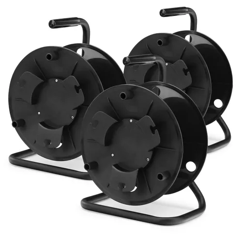 Pronomic KT-100 Kabeltrommel leer - 3er Set - Kabeltrommel für lose Kabel, Schläuche und Drähte. Ergonomischer Haltegriff und stabiles Stahlrohr-Gestell sorgen für einfache Handhabung und Langlebigkeit.