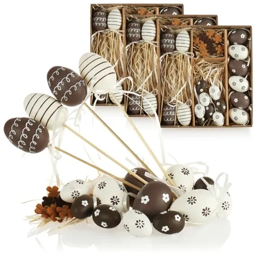 com-four® 54-teiliges Osterdeko-Set - Osterdeko für den Osterstrauß - Ostereier zum Anhängen und Stecken - Streudeko