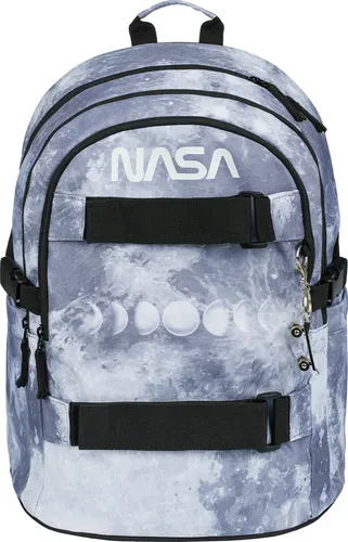 BAAGL Schulrucksack Skate NASA Grey - Ergonomischer Schulranzen mit 25L Volumen, ideal für Skateboarder. Hergestellt aus wasserdichtem, recyceltem Material und mit reflektierenden Elementen für mehr Sicherheit.
