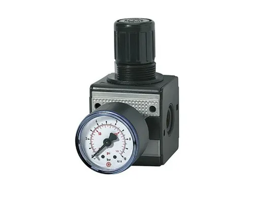 Riegler D-Regler multifix G 1 BG5 - 0,5-10 bar mit Manometer - Präziser Druckregler für optimale Kontrolle in verschiedenen Anwendungen, ideal für Werkstätten und industrielle Nutzung.