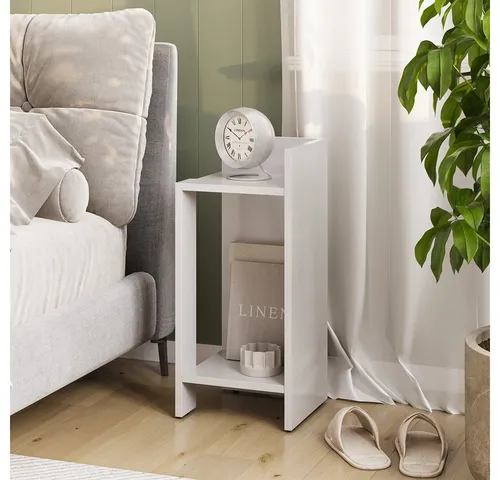 Vicco Nachtschrank Lenar, Weiß, 27 x 60 cm - Moderner Nachtschrank für Ihr Schlafzimmer, vielseitig als Beistelltisch nutzbar, platzsparend und ideal kombinierbar.
