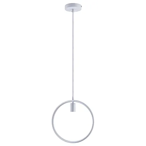 Paco Home Pendelleuchte Hängelampe Esszimmer Rund Ring 1,5m Textilkabel Kürzbar Einfache Montage E27, Leuchtmittel: ohne Leuchtmittel, Farbe: Weiß