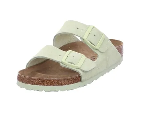 Birkenstock Arizona 1026831 Pantolette in Faded Lime - 41 - Moderne Pantolette aus weichem Veloursleder mit anatomisch geformtem Fußbett. Hoher Tragekomfort und optimale Fußunterstützung für entspannte Schritte im Alltag.