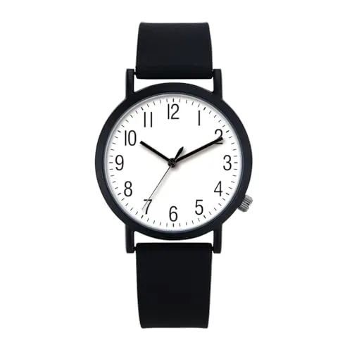 Comtex Klassische Armbanduhr, Analoges Zifferblatt, Schwarzes Gehäuse, Schwarzes Silikonarmband