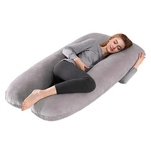 Lannvan Schwangerschaftskissen, U-förmiges Seitenschläferkissen zum Schlafen, Stillkissen XXL, 3KG Body Pillow Pregnancy Pillow mit Abnehmbarem und Waschbarem aus Samtbezug, 145x70cm(Grau)