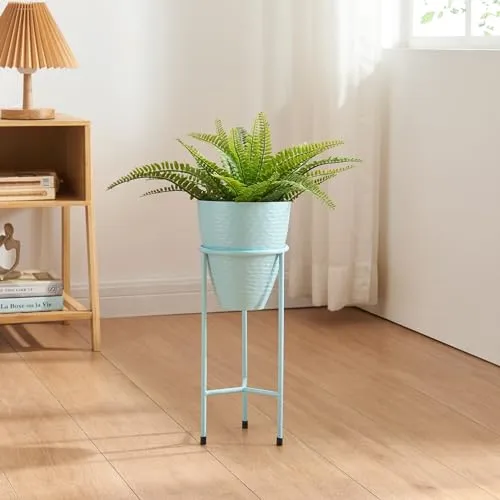 [en.casa] Blumenständer Asten Pflanzenständer mit Blumentopf Metall Hellblau Blumentopfständer Pflanzenregal 40,5x16 cm Blumensäule für innen