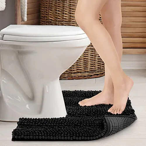 JARITTO Badezimmerteppich rutschfest Wc Vorleger mit Ausschnitt Podest für Toilette Toiletten-Sockelmatte Waschbar Badvorleger Badematte Mikrofaser Saugfähig - U-Förmige 51 x 51 cm (Schwarz)