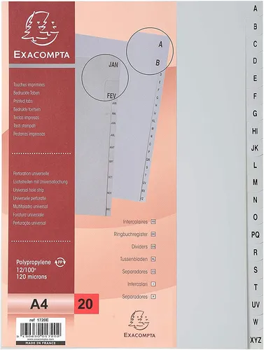 EXACOMPTA Kunststoff Register A-Z DIN A4 20-teilig grau