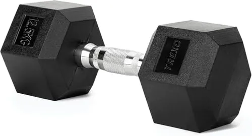 TREXO Hexagon Hanteln 12.5 kg Hex Kurzhanteln mit Durable Gummierte Gusseisen für Krafttraining mit Ergonomischen Verchromte Griff Gewichte Training Zuhause Hantel für Männer un Frauen