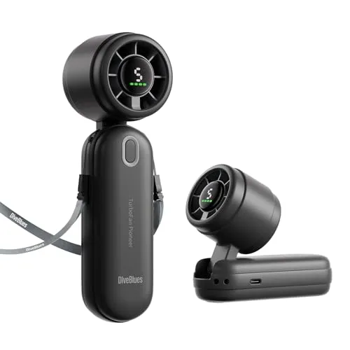 Diveblues 3-in-1 Handventilator Turbo Ventilator mit 4000mAh USB-Akku Aufladbar, 5 Stufen, Faltbar Tragbar Hand Ventilatoren, Bis zu 12H Stunden, Reise Gadgets Flugzeug, Geschenke für Frauen Männer