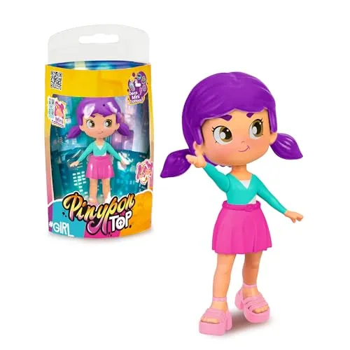 Pinypon TOP Girls Purple, Top Mädchen, Violett, mit Street Style-Outfit, 11 cm, bewegliche Figur mit Armen und Beinen, doppelseitig, austauschbare Kleidung und Schuhe, ab 4 Jahren, berühmt (PNN00400)