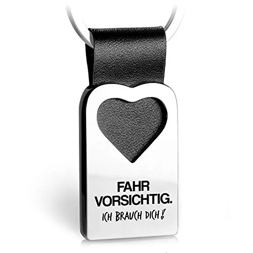 FABACH Herz Schlüsselanhänger mit Gravur aus Leder - Auto Glücksbringer Anhänger für Ihren Lieblingsmensch - Fahr vorsichtig Ich brauch dich