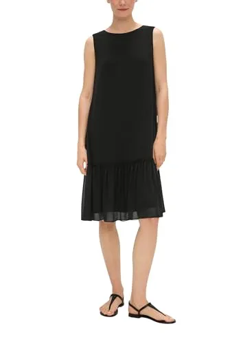 s.Oliver BLACK LABEL Chiffon Kleid - Freizeitkleid für Damen mit Rundhalsausschnitt, knopflosem Design und schicker Cut-Out-Details im Nacken für einen eleganten Look.