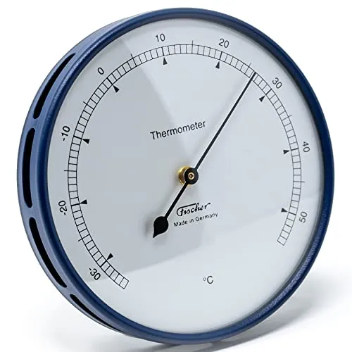 Fischer 117.48 Bimetall-Thermometer – Präzise Temperaturmessung für innen und außen - Das 103mm Thermometer aus blauem Edelstahl misst Temperaturen von -35 bis 55°C mit hoher Genauigkeit. Ideal für Wohnräume und Außenbereiche. Made in Germany – Qualität, die überzeugt.