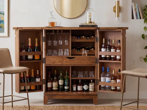 Hausbar Massivholz 65cm Barschrank Weinschrank aufklappbar Bar Möbel Handmade
