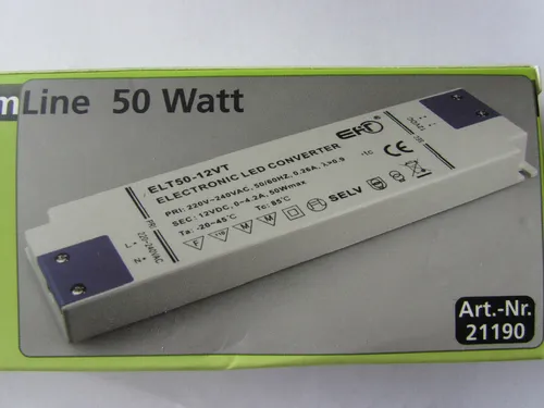 CT21190 Elektronischer LED-Trafo 0,5-50 Watt - Lampenteile: Super SlimLine Transformator, ideal für platzsparende Installationen in Ihrem Wohnzimmer.