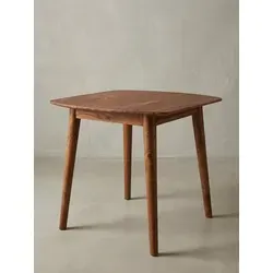 Esszimmertisch WL5.571 aus Sheesham, 80x78x80 cm - Rustikaler Esstisch aus massivem Sheeshamholz, handgefertigt und einzigartig. Ideal für kleine Esszimmer mit abgerundeten Ecken und runden Standbeinen.