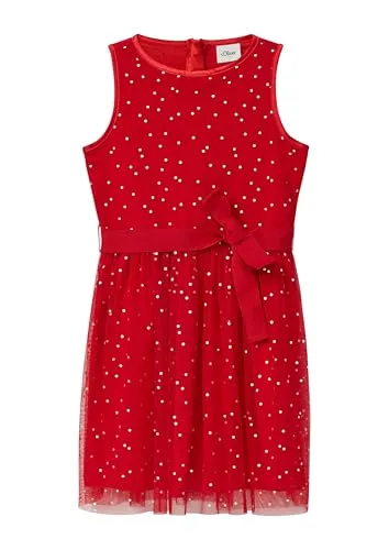 s.Oliver Ärmelloses Mesh-Kleid mit Silbernen Pünktchen - Elegantes ärmelloses Kleid aus feinem Mesh mit Punktemuster. Der Stoffgürtel betont die Taille, während der verdeckte Reißverschluss am Rücken für einen perfekten Sitz sorgt. Ideal für besondere Anlässe.