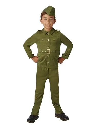 Rubie's WW2 Generic Official, WW2 Soldaten-Kinderkostüm, Buchwoche, Faschingskostüm, 620786, 9-10 Jahre, Jungen, Mehrfarbig, XL.