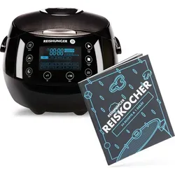 Reishunger Digitaler Reiskocher 1,5l inkl. Kochbuch - Reiskocher mit 7-Kochphasen-Technologie für perfekten Reis, inklusive 12 Programme und Zubehör. Ideal für bis zu 8 Portionen, mit Rezepten für vielfältige Gerichte.