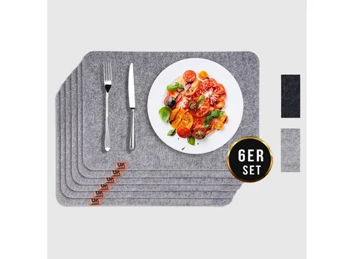 Rutschfeste Platzsets aus Filz 6er Set - Abwaschbare Tischuntersetzer (44x32 cm) in elegantem Hellgrau, schützen vor Flecken und Kratzern und sorgen für eine gemütliche Atmosphäre.