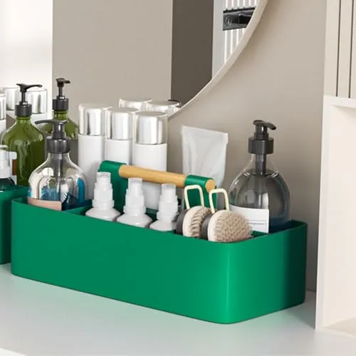 HQahnekme HQahnekmeStapelbare Schreibtisch Küchen Organizer Badezimmer Organizer mit Griff Kunststoffe Küchenschrank Organizer für Badezimmer/Küchen/Wohnzimmer,etc(Grün)