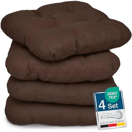 Beautissu Stuhlkissen Lisa, 40x40x8cm, Schokobraun - Kissen für Stühle, schokobraun, perfekt für zusätzlichen Komfort und Stil, pflegeleicht bei 30°C Handwäsche.