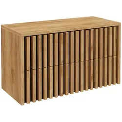 Lomadox Waschbeckenunterschrank 100 cm - Eiche Nb. mit Lamellenfronten - Unterschrank fürs Bad mit außergewöhnlichen Lamellenfronten in Eiche Nb. und Softclose-Funktion. Ideal für modernen Badezimmerstil und optimale Raumnutzung.