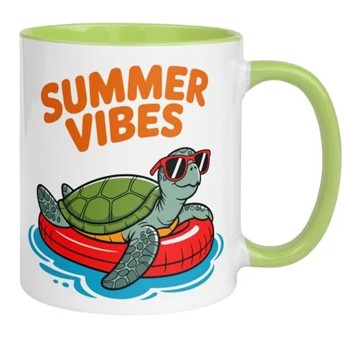Schildkröte Tasse | SUMMER VIBES | Lustige Tasse mit Schildkröten Motiv | Sommer Tropen Urlaub