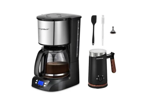 Aigostar Filterkaffeemaschine 1,5L Kaffeemaschine mit programmierbarer Timer/ Elektrisch Milchaufschäumer 500W, Korbfilter, 24H Timer, 40 Mins Warmhaltefunktion, Tropf-Stopp