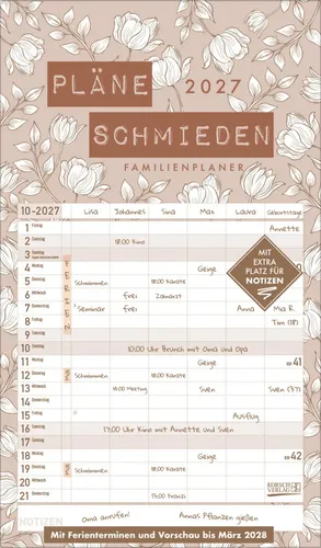 Premium Familienplaner 2027 | Korsch Verlag | Spiralbindung - Edler Familienkalender mit 5 breiten Spalten, ideal zur Planung von Terminen und Aktivitäten für die ganze Familie. Praktisch und übersichtlich für den Alltag.