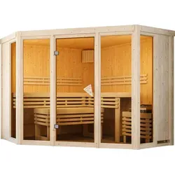 Karibu Innensauna Inara mit 9kW Saunaofen - Stilvolle Innensauna mit großzügigen Maßen von 231 x 231 cm. Ideal für entspannende Momente und harmonische Integration in Ihr Zuhause.