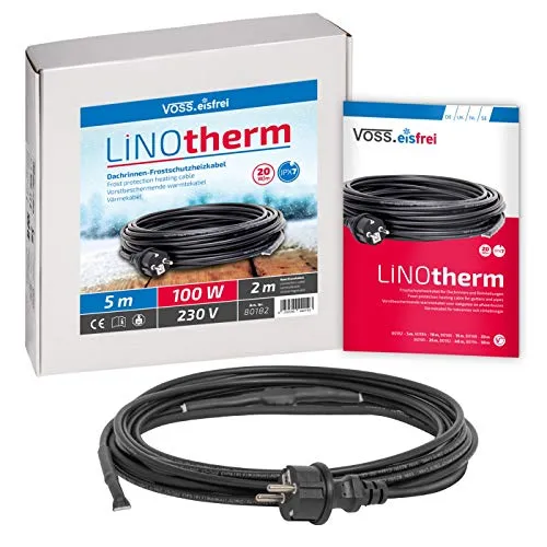 5m VOSS.eisfrei Dachrinnenheizung LINOtherm - Profi-Heizkabel für Dachrinnen und Rohrbegleitheizung, leistungsstark bis -45°C mit Thermostat und IPX7 Wasserschutz