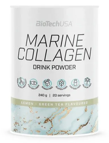 BioTechUSA Marine Collagen - 240 g - Sportnahrung mit 10 g hydrolysiertem Fischkollagen pro Portion und 40 mg Vitamin C. Schmackhaft im frischen Grüntee-Zitronengeschmack, ideal zum Mischen mit Wasser für eine einfache Einnahme.