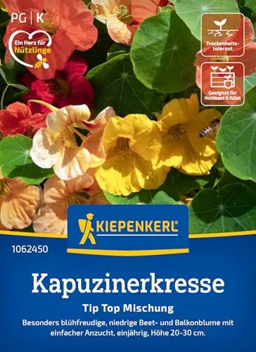 Kiepenkerl Kapuzinerkressesamen Tip Top Mischung 1062450 – pflegeleichte Kapuzinerkresse mit vielfältigen Blütenfarben - Wildblumensamen, Blumenwiese