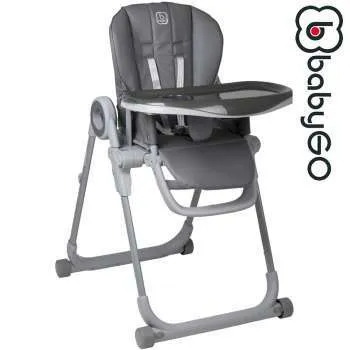 BabyGo Hochstuhl Divan, grau - Platzsparend zusammenklappbarer Hochstuhl mit 4 Rollen und 5-Punkt-Rückhaltesystem, ideal für sichere Mahlzeiten und einfaches Verstauen.