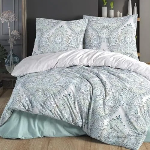 Bettwäsche-Set RUMA V1 - 2-teiliges Barock-Paisley-Design - Bettwäsche-Set aus 100% Baumwolle/Renforcé, atmungsaktiv und hautsympathisch. Ideal für Einzel- und Doppelbetten, inklusive Bettbezug 155x220 cm und Kissenbezug 80x80 cm.