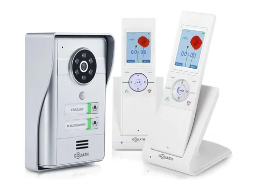 GOLIATH Funk Klingel Kabellos mit Kamera - Video-Türsprechanlage für 2-Familienhäuser, mit Nachtsicht, Bewegungsmelder und Bildspeicher für Sicherheit und Komfort. Erweiterbar mit bis zu 2 Mobilteilen.