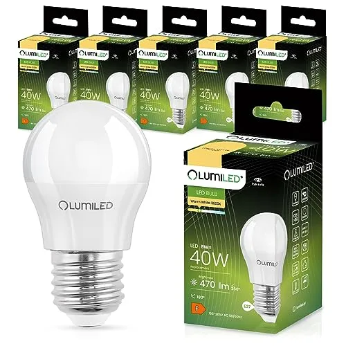 Lumiled LED Lampen E27 P45 5W ersetzt (40W Glühlampe) 6 Stück Set 470lm 3000K Warmweiß 180 Grad Lichtwinkel 230V Glühbirne Birne Leuchtmittel Kugelform Kugel Energiesparlampe