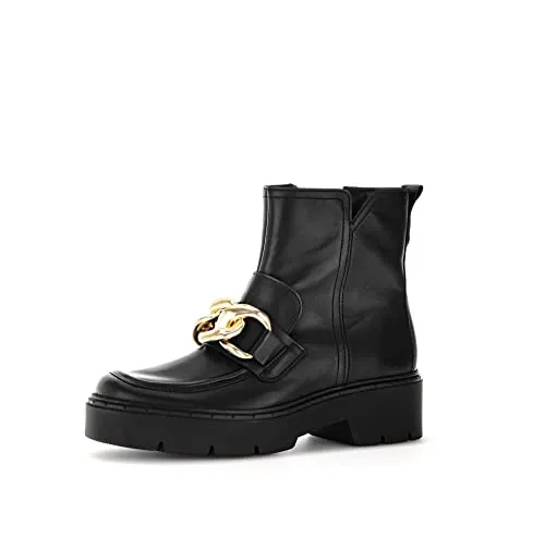 Gabor Damen Combat Boots, Frauen Stiefeletten,Wechselfußbett,Best Fitting,Bootee,Booties,halbstiefel,Kurzstiefel,schwarz (Gold),41 EU / 7.5 UK