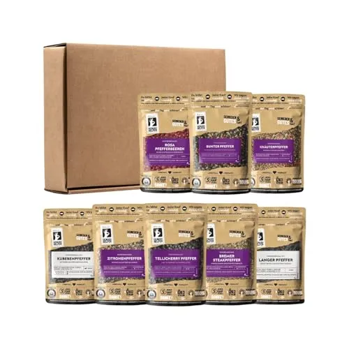 Bremer Gewürzhandel Genuss-Box Wo noch mehr Pfeffer wächst, 8-tlg. Gewürzset - Entdecken Sie die Vielfalt des Pfeffers mit unserer 8-tlg. Genuss-Box. Ideal für kreative Küchenexperimente und ein tolles Geschenk für Feinschmecker. Hochwertige, natürliche Rohstoffe garantieren unverfälschten Genuss.