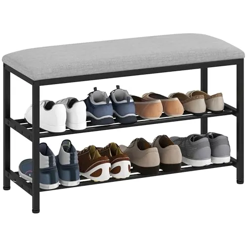 HOMCOM Schuhbank mit Stauraum und Sitzfläche - Sitzbank mit 2 offenen Fächern, bietet Platz für bis zu 8 Paar Schuhe und sorgt mit 5 cm dickem Kissen für höchsten Komfort – ideal für Flur oder Wohnzimmer.